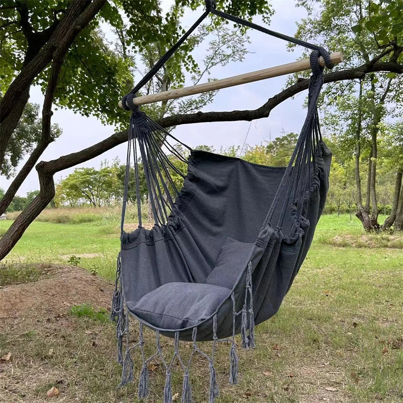 Hammock Chair Hanging Rope Swing, Max 500 Lbs, 2 Cushions Included, Large Macrame Hanging Chair with Pocket for Superior Comfort