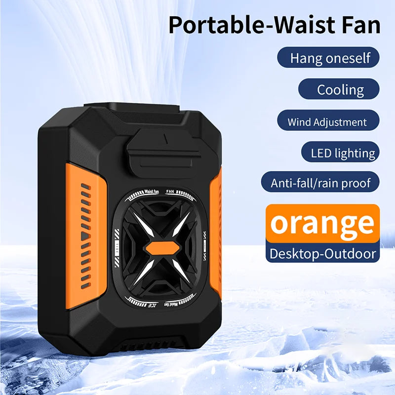 Waist Fan Portable Mini Waist Clip Fan USB Rechargeable Belt Clip Fan Outdoor Work Camping Air Cooler with Power Bank LED Light
