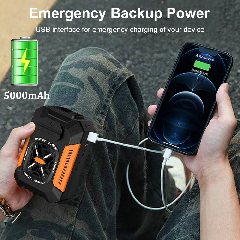 Waist Fan Portable Mini Waist Clip Fan USB Rechargeable Belt Clip Fan Outdoor Work Camping Air Cooler with Power Bank LED Light