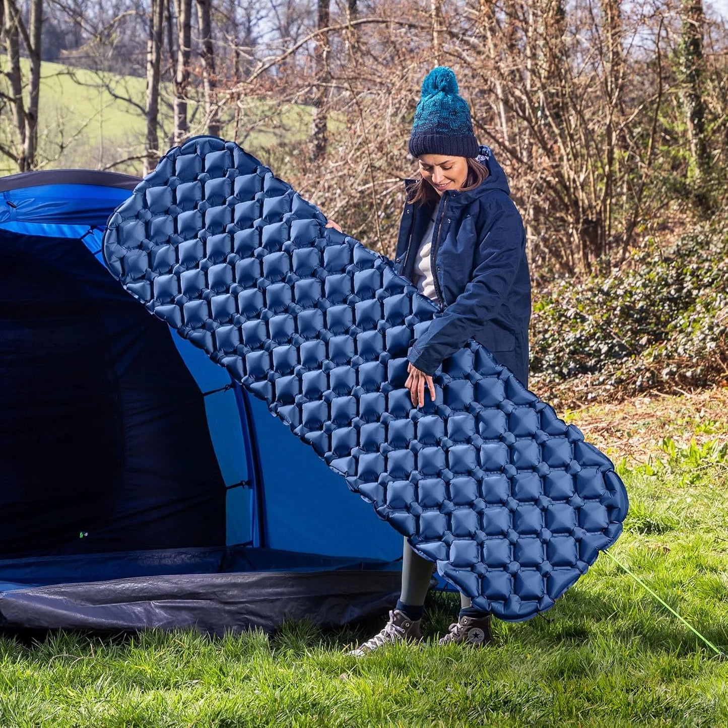 Outdoor Sleeping Pad Camping Inflatable Mattress Ultralight Air Cushion Travel Mat Folding Bed No Headrest for Travel Hiking