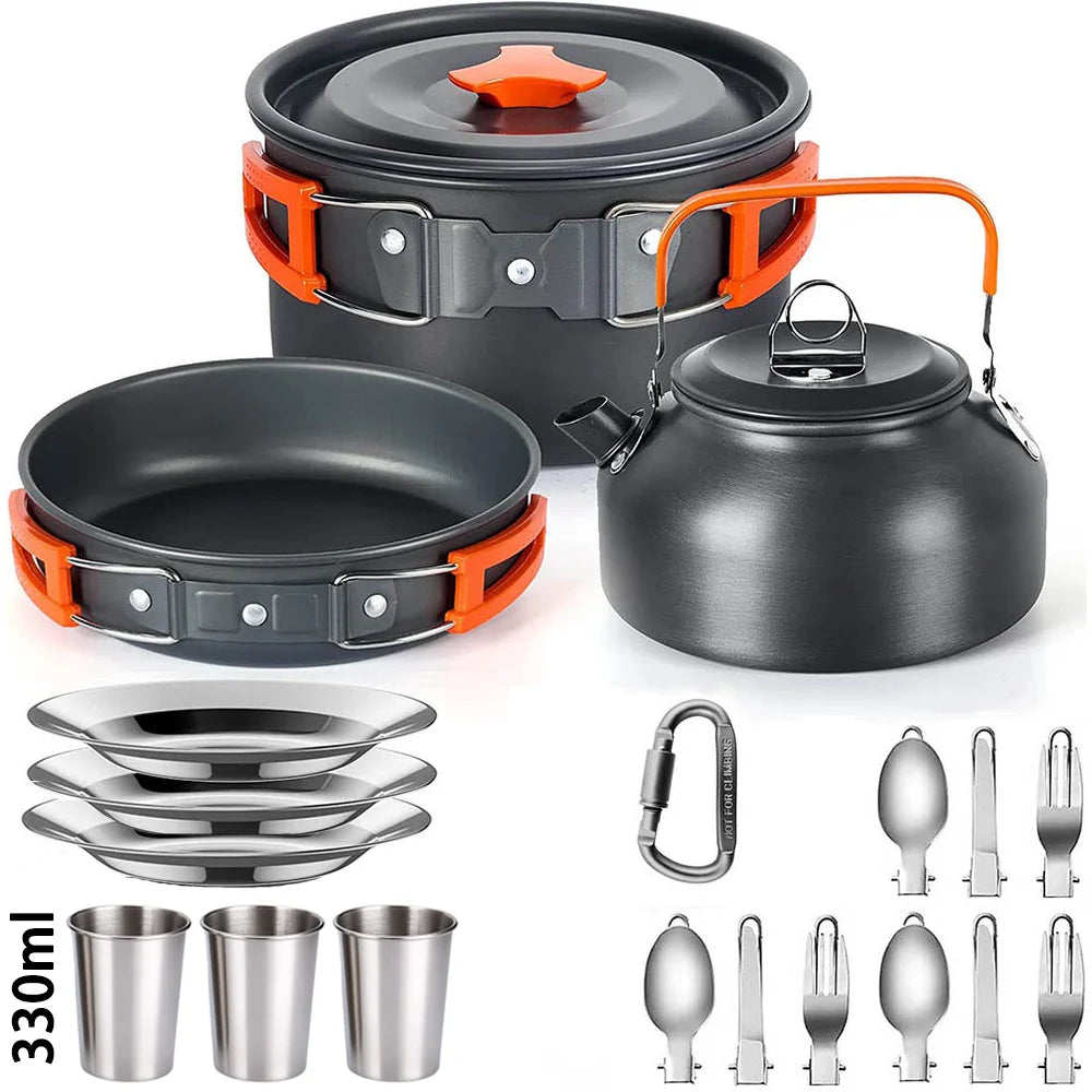 Camping Cooking Set Outdoor Aluminum Lightweight Equipment Camping Cookware Kit for Traveling Trekking Hiking Supplies