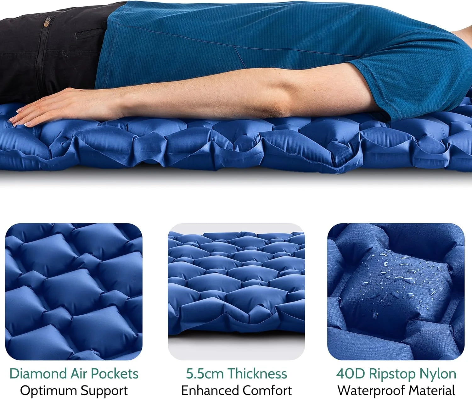 Outdoor Sleeping Pad Camping Inflatable Mattress Ultralight Air Cushion Travel Mat Folding Bed No Headrest for Travel Hiking