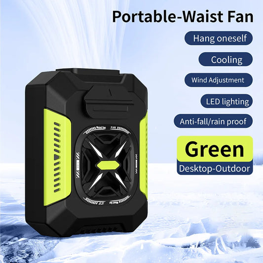 Waist Fan Portable Mini Waist Clip Fan USB Rechargeable Belt Clip Fan Outdoor Work Camping Air Cooler with Power Bank LED Light