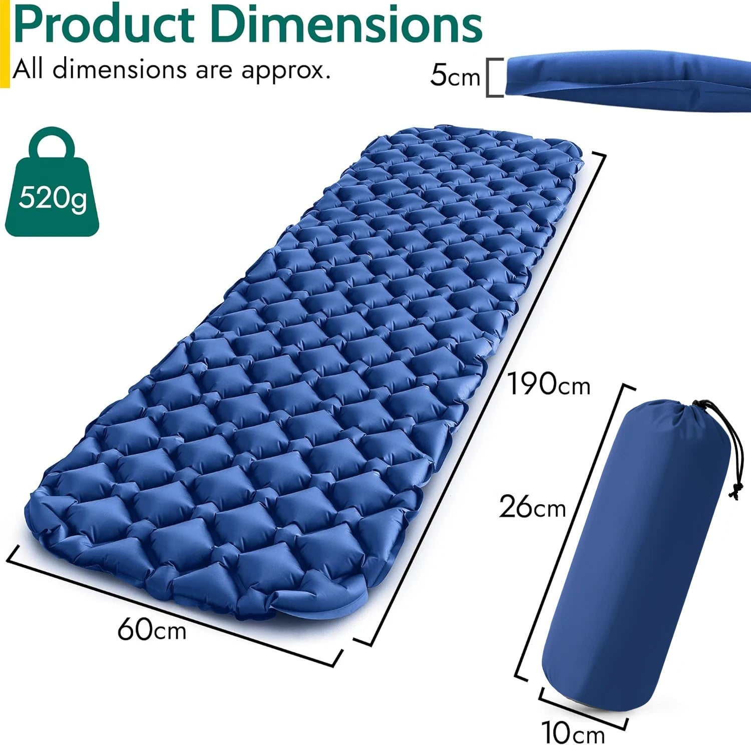 Outdoor Sleeping Pad Camping Inflatable Mattress Ultralight Air Cushion Travel Mat Folding Bed No Headrest for Travel Hiking