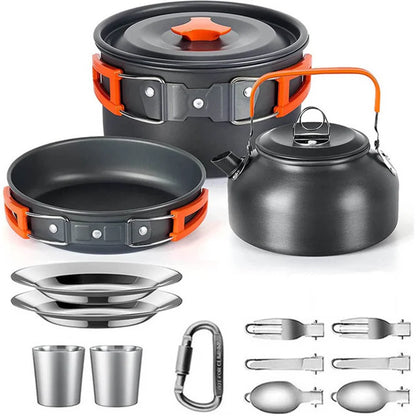 Camping Cooking Set Outdoor Aluminum Lightweight Equipment Camping Cookware Kit for Traveling Trekking Hiking Supplies