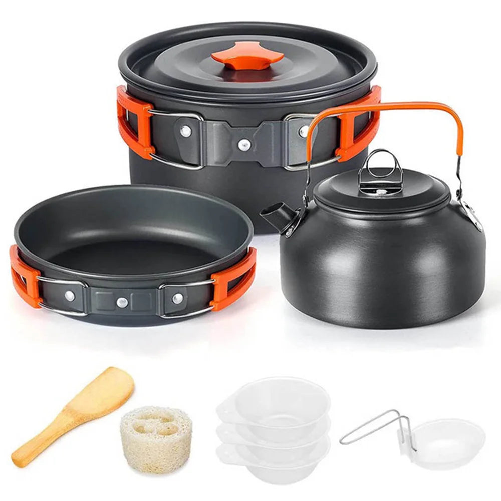 Camping Cooking Set Outdoor Aluminum Lightweight Equipment Camping Cookware Kit for Traveling Trekking Hiking Supplies
