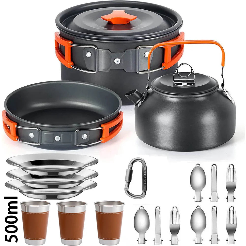 Camping Cooking Set Outdoor Aluminum Lightweight Equipment Camping Cookware Kit for Traveling Trekking Hiking Supplies