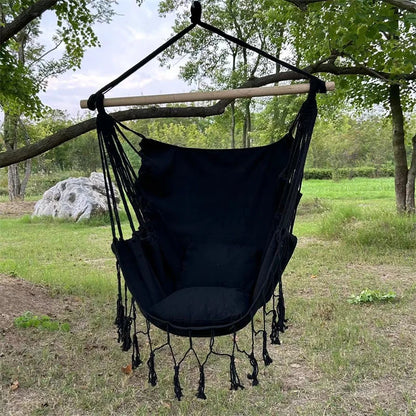Hammock Chair Hanging Rope Swing, Max 500 Lbs, 2 Cushions Included, Large Macrame Hanging Chair with Pocket for Superior Comfort
