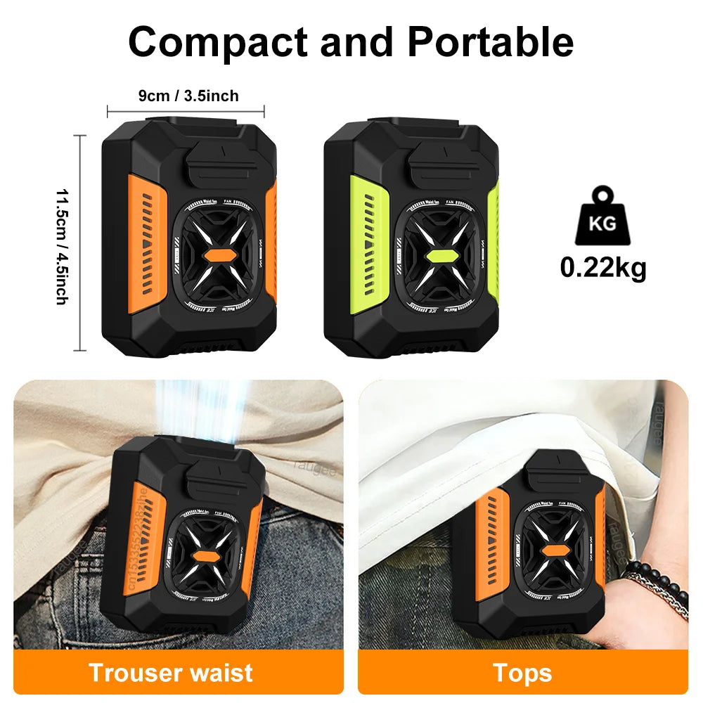 Waist Fan Portable Mini Waist Clip Fan USB Rechargeable Belt Clip Fan Outdoor Work Camping Air Cooler with Power Bank LED Light