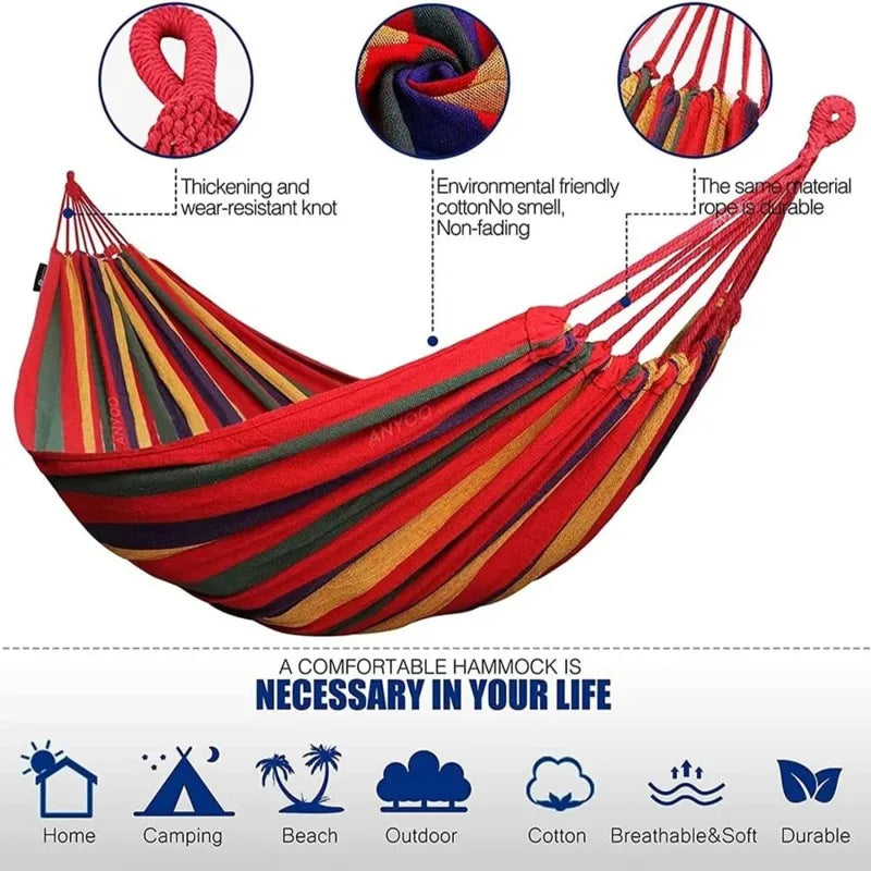 Hammock Leisure Durable Single Travel Swing Chair Hanging Bed Casual Hammocks for Patio Garden Backyard Outdoor Indoor with Bag